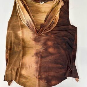 Tan and Brown Asymmetrical Sleeveless Tank Top